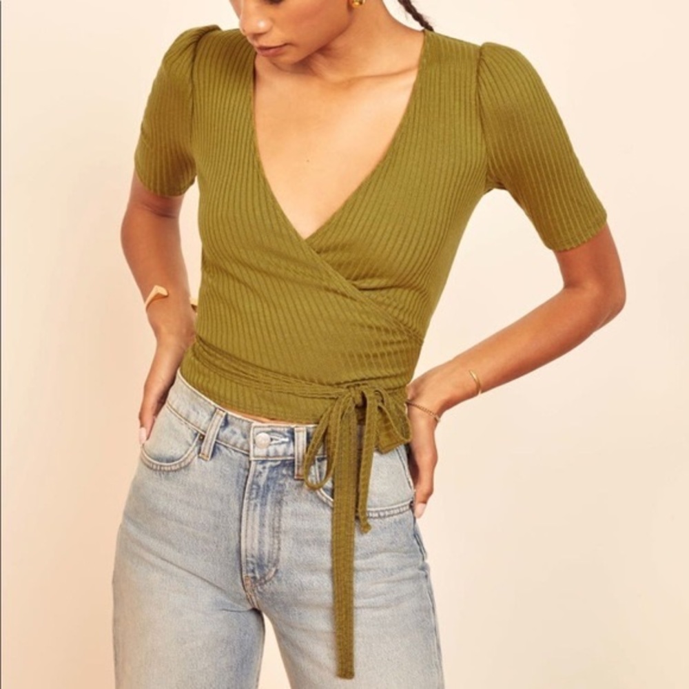Reformation Rosebud Wrap Top in Green